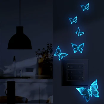 T41 # Светящаяся синяя бабочка, наклейка на стену, фон для детской комнаты, Настенная роспись для украшения дома, обои для гостиной, Забавная Наклейка
