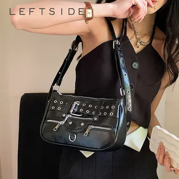 Женская сумка через плечо в стиле панк с левой стороны, маленькие кожаные сумки через плечо, дизайнерские сумки и кошельки для подмышек 2023 года