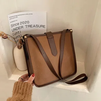 Новая винтажная сумка-ведро, осенние квадратные сумки на плечо большой емкости для женщин, дизайнерская простая рабочая сумка-мессенджер