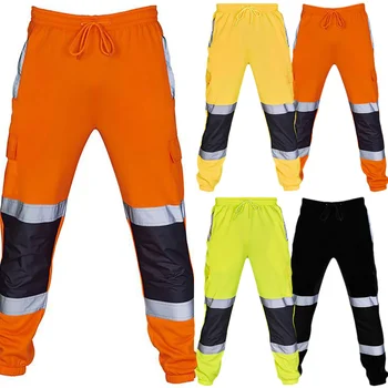 2023 Мужская рабочая форма, Защитные спортивные штаны, полосатые светоотражающие брюки, Свободные мужские брюки для бега трусцой, Джоггеры, Лоскутная рабочая одежда