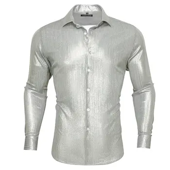 Роскошные белые шелковые рубашки для мужчин с длинным рукавом и квадратным воротником, весенне-осенние мужские блузки, подходящие для свадебного бизнеса Barry. Wang CY-0704