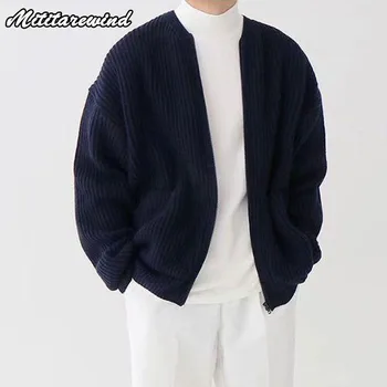 Весенне-осенний модный вязаный свитер Ins, однотонное повседневное простое однотонное пальто, свободные пуловеры в стиле 