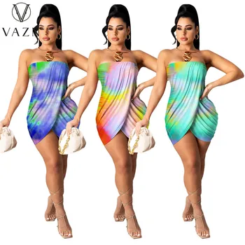 VAZN 2021, Высококачественная повязка, Плиссированная, Уменьшающая возраст, Без бретелек, без рукавов, Женское Мини-тонкое платье с высокой талией