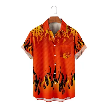 Новая мужская рубашка с коротким рукавом с принтом пламени 2023 года выпуска