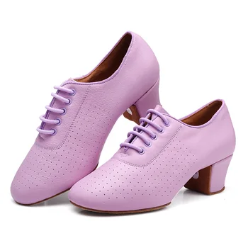 Новое поступление, женские туфли для латиноамериканских танцев из воловьей кожи на высоком каблуке 5 см, обувь для бальных танцев, Оранжевая, Розовая, фиолетовая, обувь для танцев для девочек
