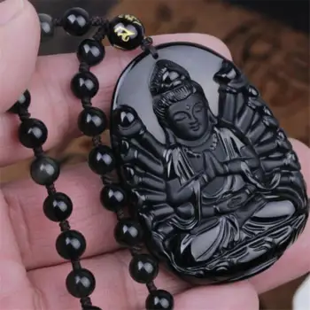 Ожерелье с подвеской Будды Авалокитешвары из обсидиана, шарм, подарок-благословение, свитер