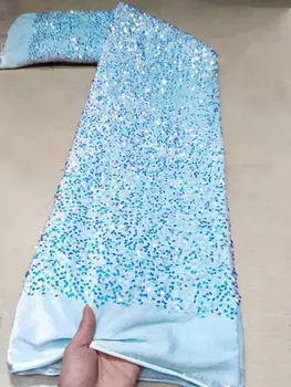 Новейшая Нигерийская бархатная кружевная ткань с синими пайетками 2023 года, высококачественное кружево, Африканская кружевная ткань для свадебного платья, Французское сетчатое кружево